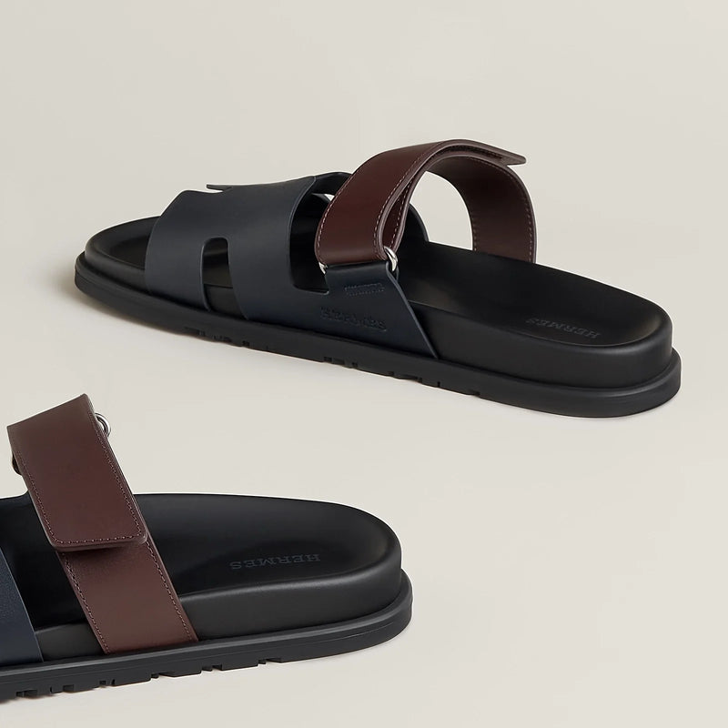 Hermès - Sandales Chypre Marine / Marron Palissandre