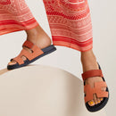 Hermès - Sandales Chypre Rose Bois De Santal / Rouge De Turin