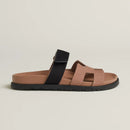 Hermès - Sandales Chypre Rose Perle / Noir