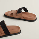 Hermès - Sandales Chypre Rose Perle / Noir