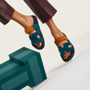 Hermès - Sandales Chypre Vert Mousse / Naturel