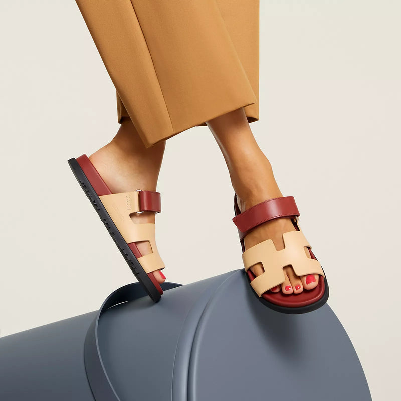 Hermès - Sandales Chypre Jaune Malawi / Rouge Sanguine