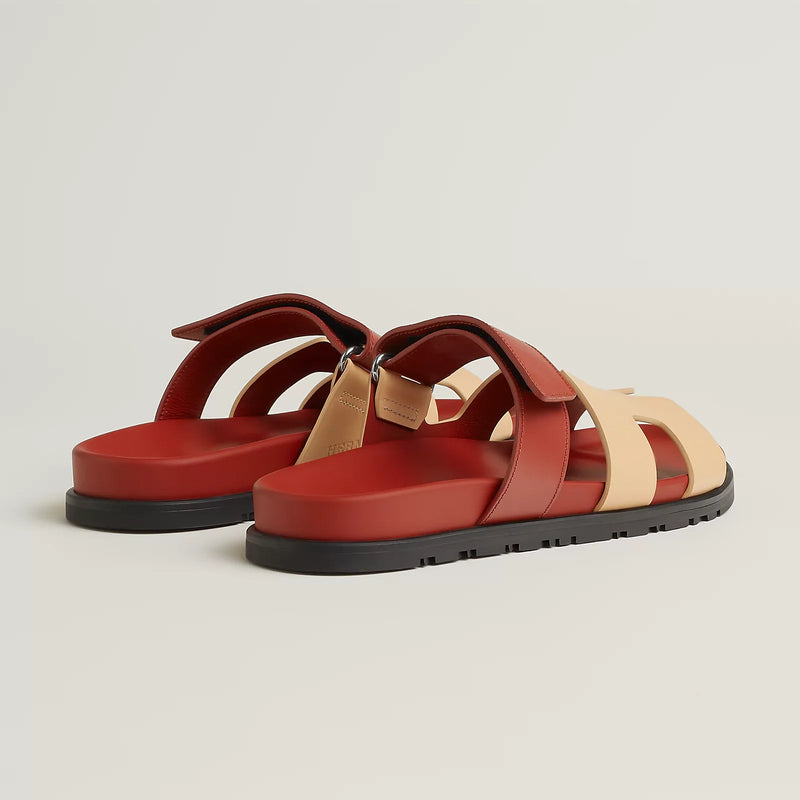 Hermès - Sandales Chypre Jaune Malawi / Rouge Sanguine