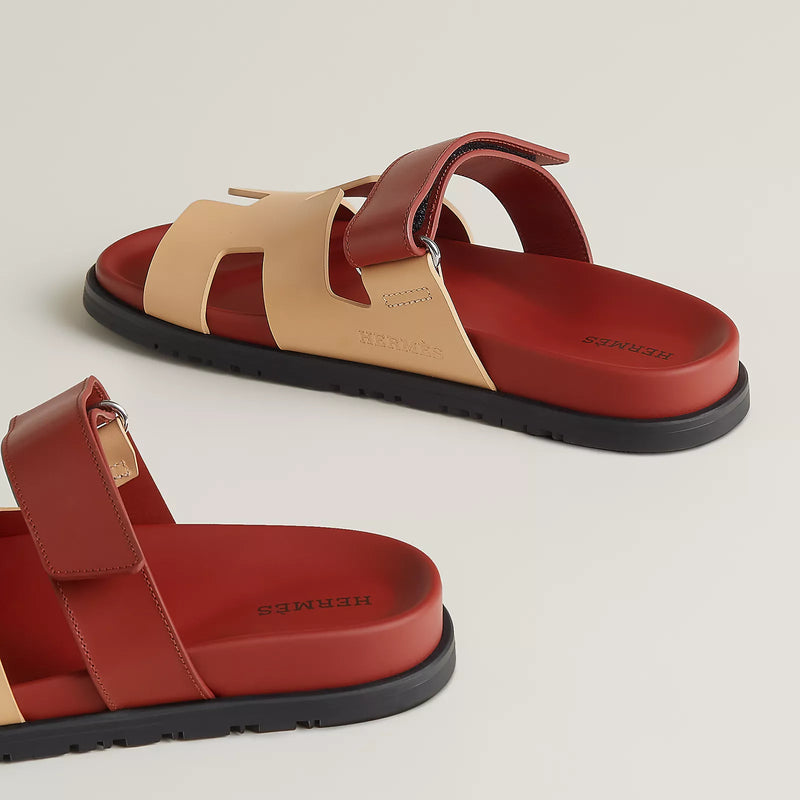 Hermès - Sandales Chypre Jaune Malawi / Rouge Sanguine