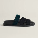 Hermès - Sandales Chypre Noir / Vert Mousse