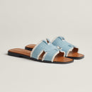 Hermès - Sandales Oran Bleu Clair en Denim effrangé