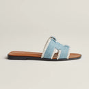 Hermès - Sandales Oran Bleu Clair en Denim effrangé