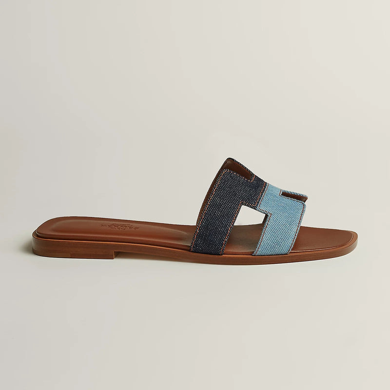Hermès - Sandales Oran Bleu Brut / Bleu Clair en Denim
