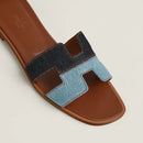 Hermès - Sandales Oran Bleu Brut / Bleu Clair en Denim