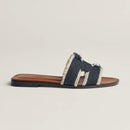 Hermès - Sandales Oran Bleu Brut en Denim effrangé