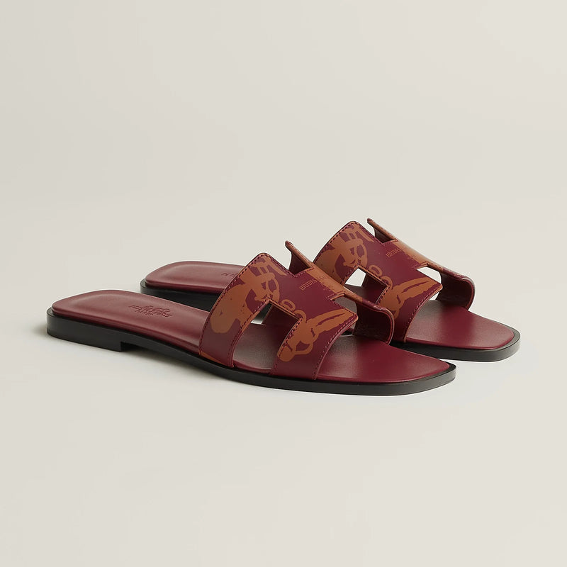 Hermès - Sandales Oran Rouge H / Naturel avec motifs
