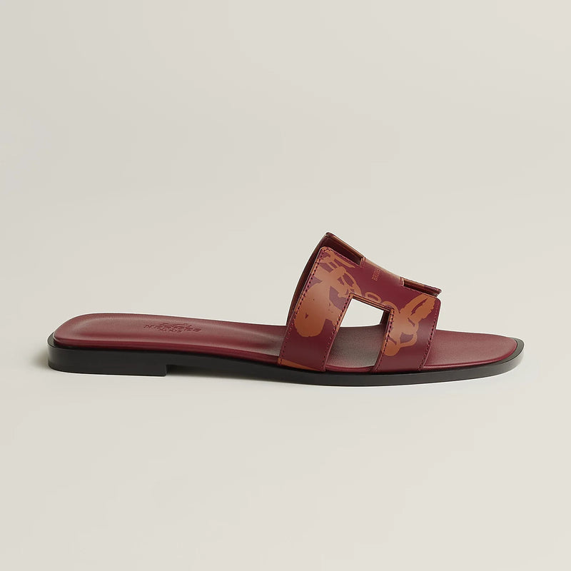 Hermès - Sandales Oran Rouge H / Naturel avec motifs