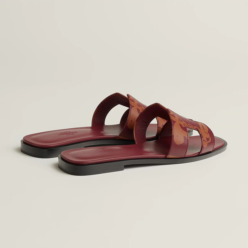 Hermès - Sandales Oran Rouge H / Naturel avec motifs