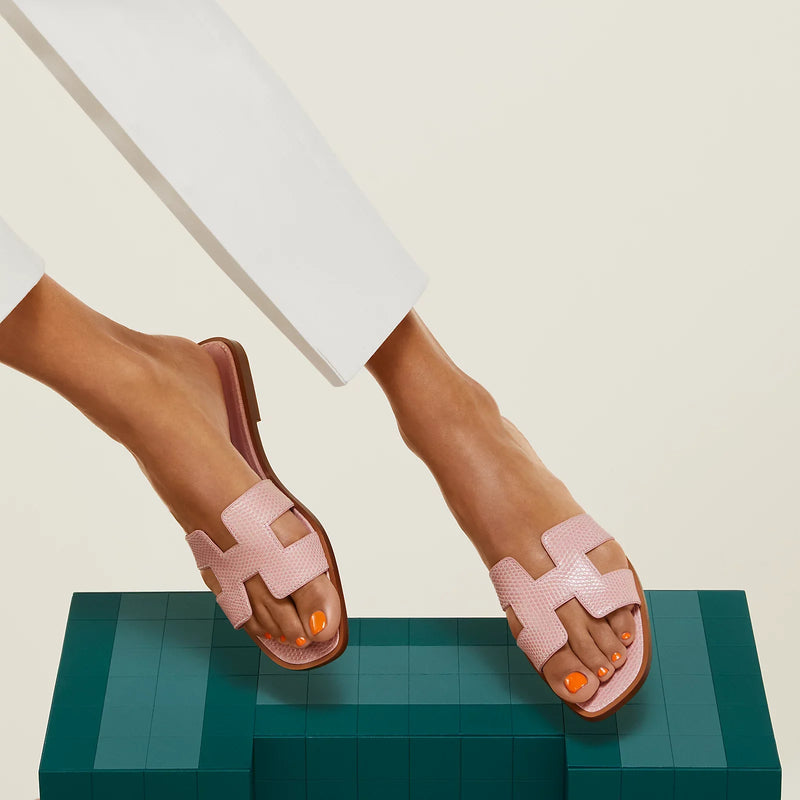 Hermès - Sandales Oran Rose Jeva en lézard