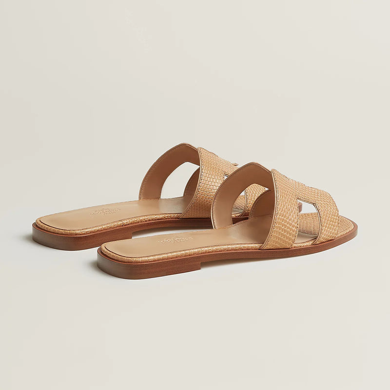 Hermès - Sandales Oran Beige Natura en lézard