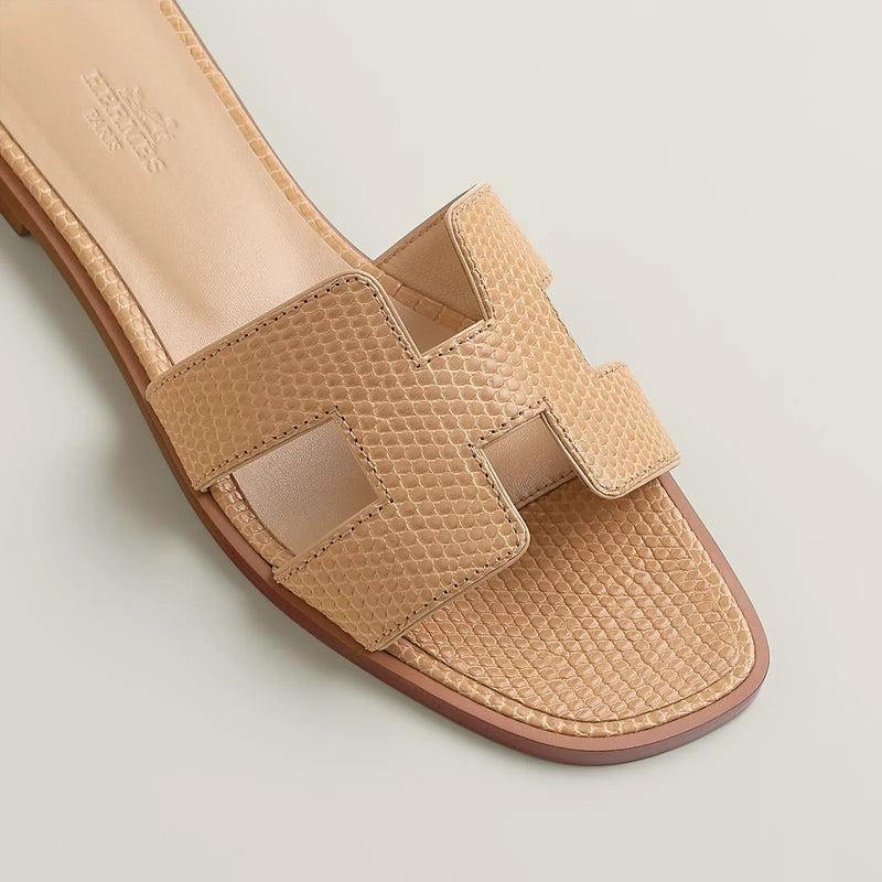 Hermès - Sandales Oran Beige Natura en lézard