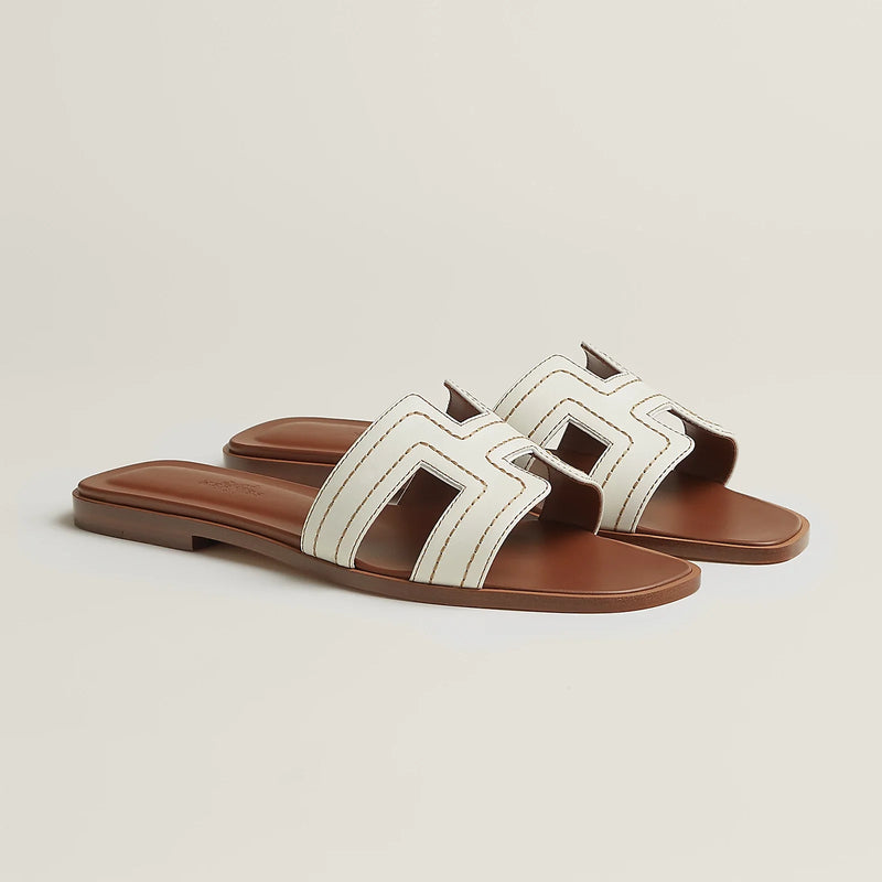 Hermès - Sandales Oran Blanc brodé