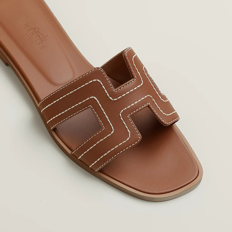 Hermès - Sandales Oran Gold brodé