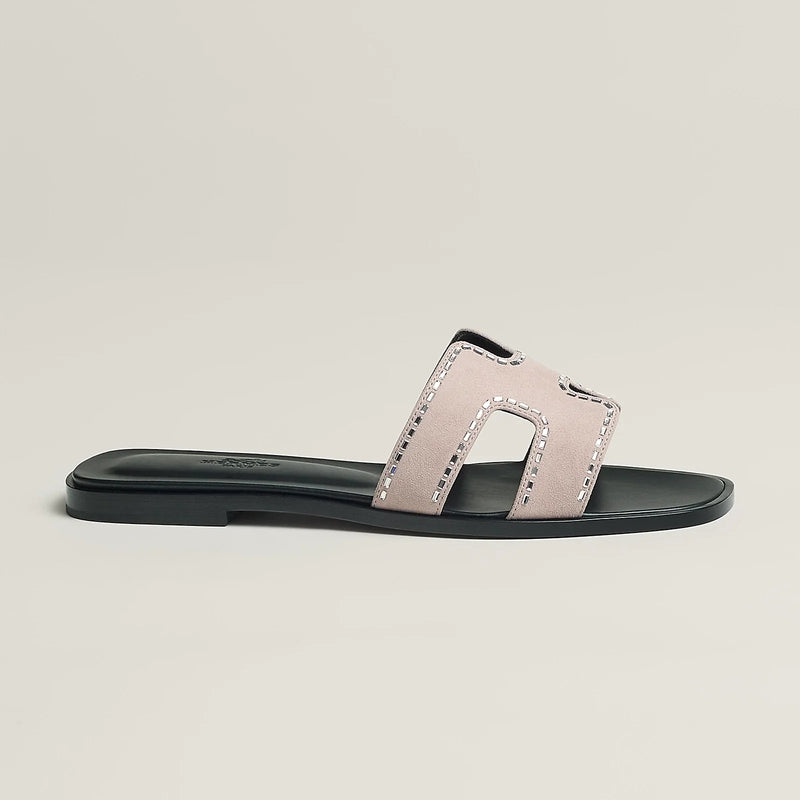 Hermès - Sandales Oran Rose Porcelaine avec Strass