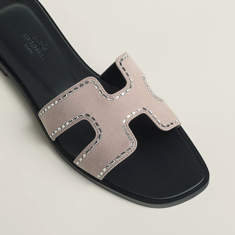 Hermès - Sandales Oran Rose Porcelaine avec Strass