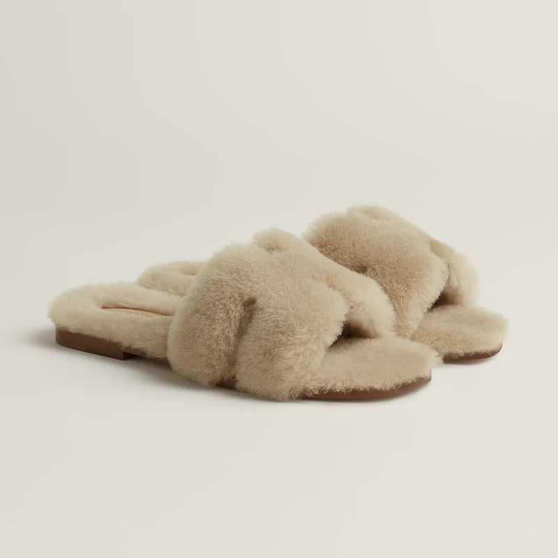 Hermès - Sandales Oran Beige Camel en Laine