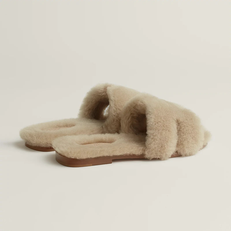 Hermès - Sandales Oran Beige Camel en Laine