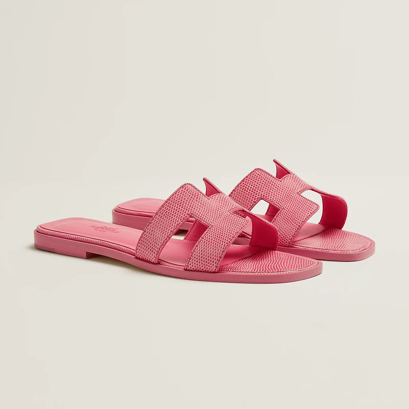 Hermès - Sandales Oran Rose Jaipur en Lézard