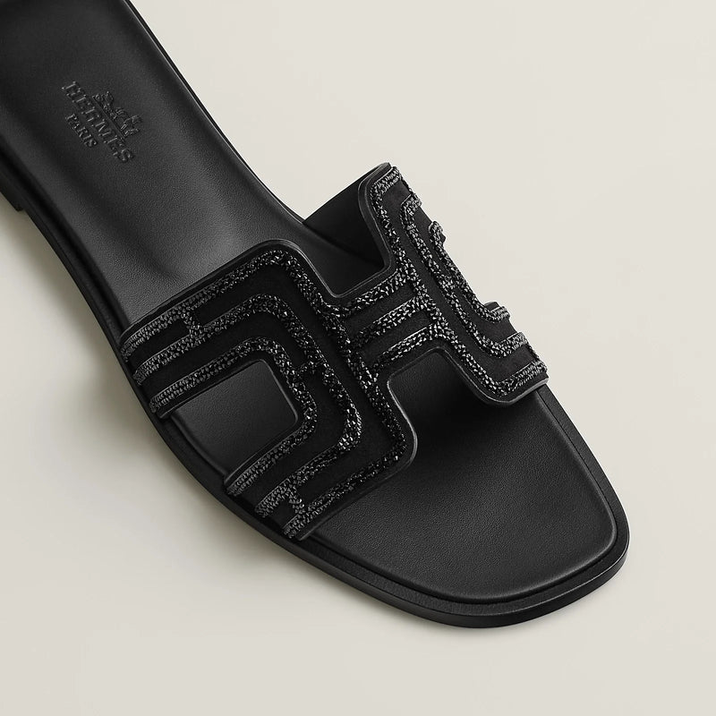 Hermès - Sandales Oran Noir avec Strass