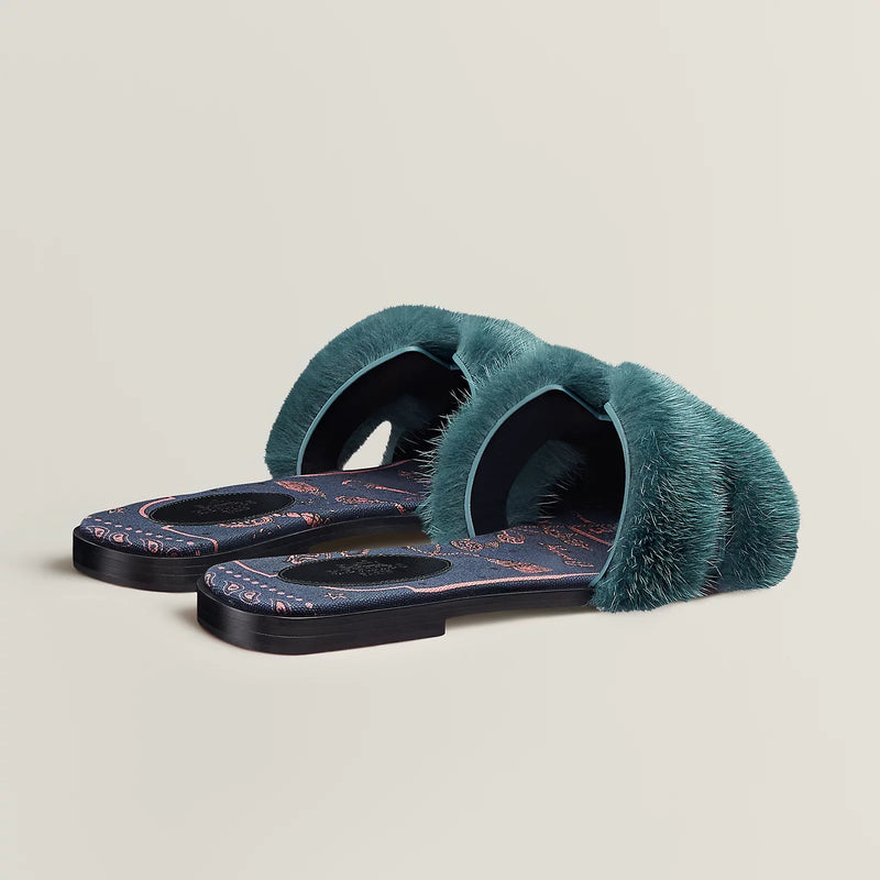 Hermès - Sandales Oran Bleu en Laine (ÉDITION LIMITÉE)