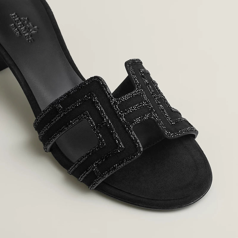 Hermès - Sandales Oasis Noir avec Strass