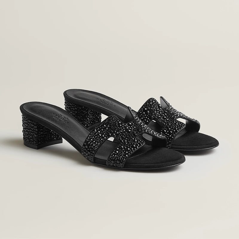 Hermès - Sandales Oasis Noir avec Strass