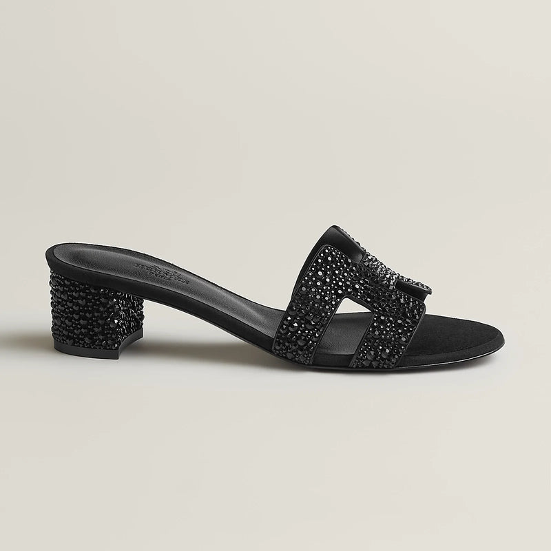 Hermès - Sandales Oasis Noir avec Strass
