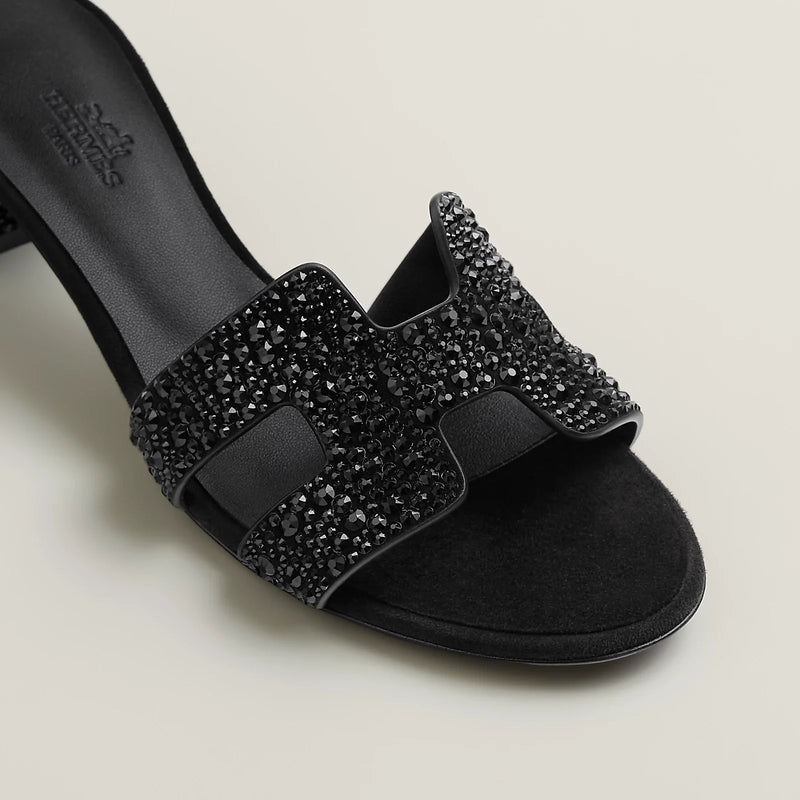 Hermès - Sandales Oasis Noir avec Strass