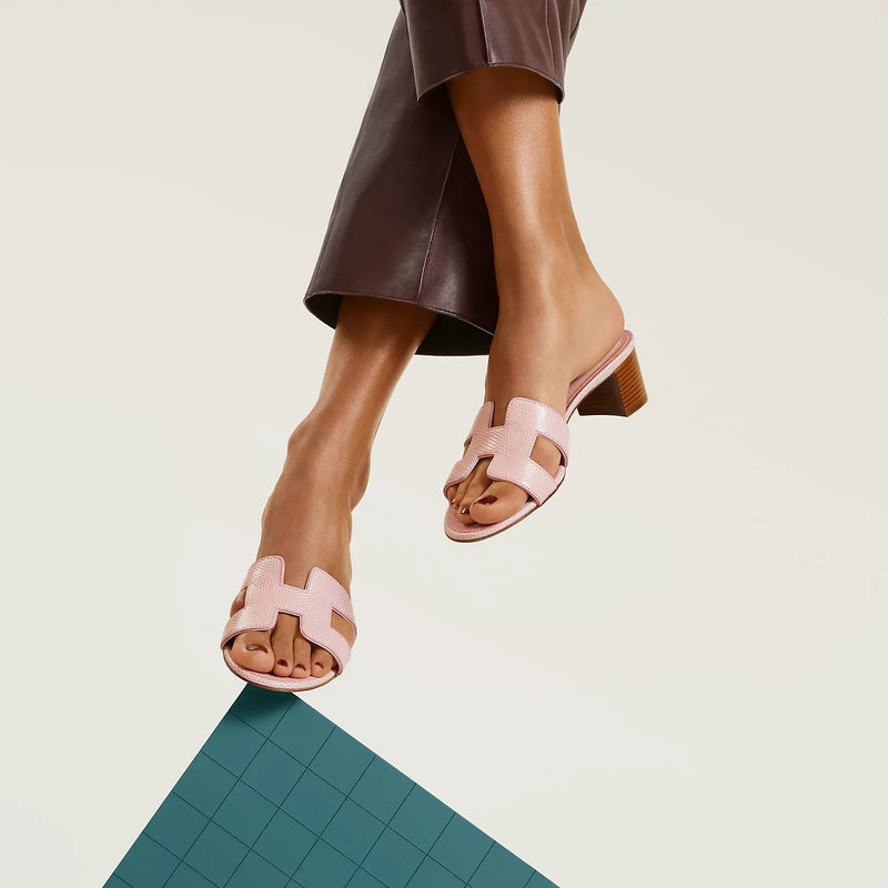 Hermès - Sandales Oasis Rose Jeva en Lézard
