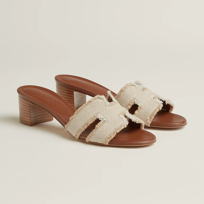 Hermès - Sandales Oasis Beige en Lin Effrangée