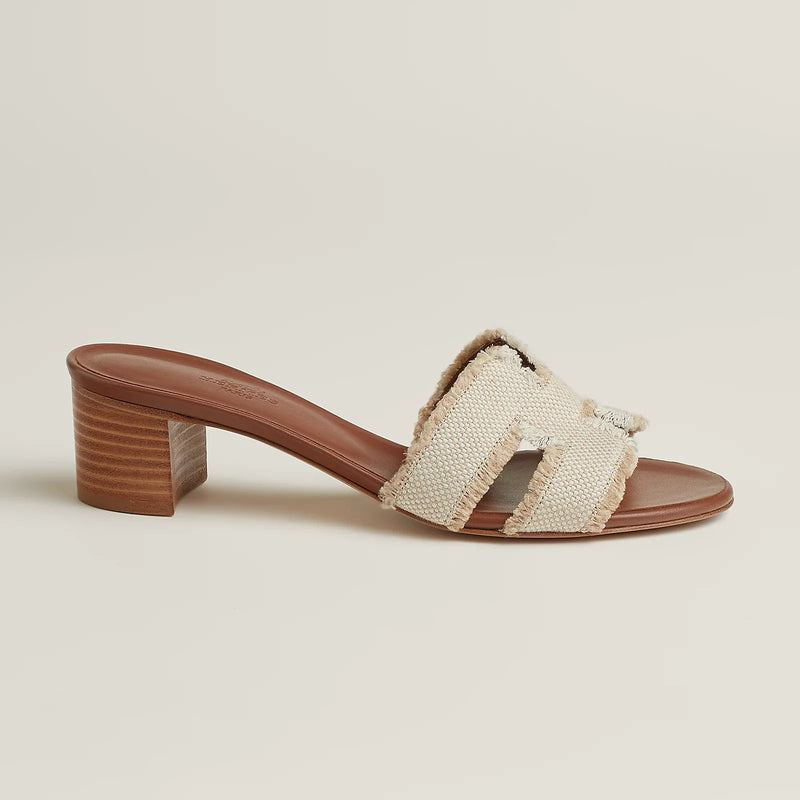 Hermès - Sandales Oasis Beige en Lin Effrangée
