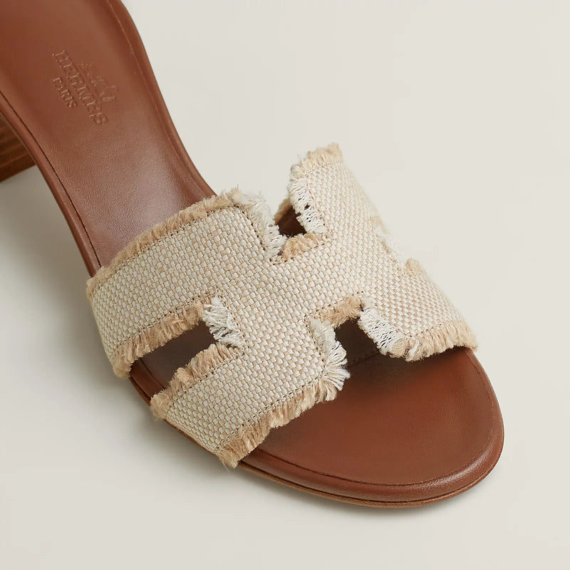 Hermès - Sandales Oasis Beige en Lin Effrangée