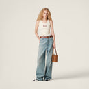 Miu Miu - Top en Jersey avec logo brodé Beige / Rose