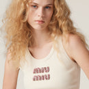 Miu Miu - Top en Jersey avec logo brodé Beige / Rose