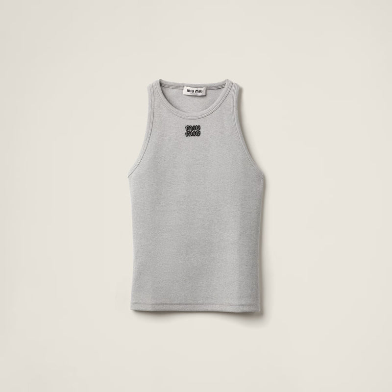 Miu Miu - Haut en jersey côtelé Gris