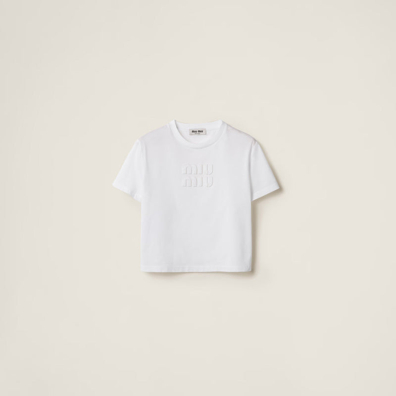 Miu Miu - T-shirt Court en jersey de coton Blanc