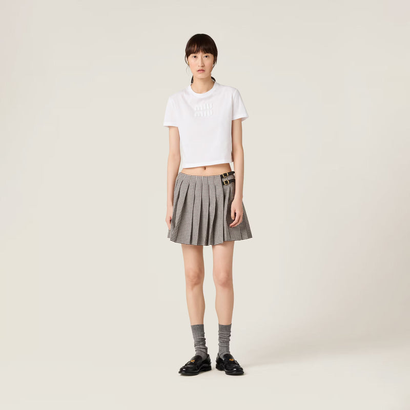 Miu Miu - T-shirt Court en jersey de coton Blanc