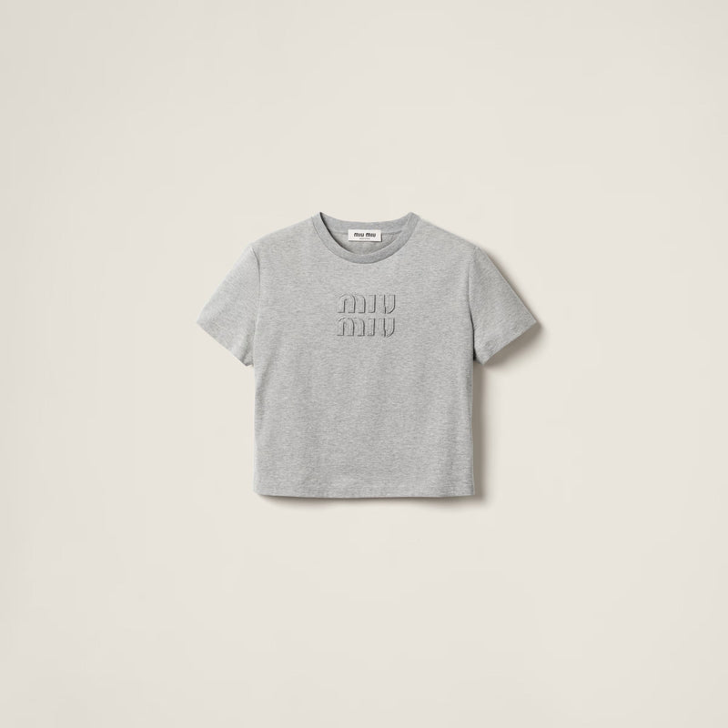 Miu Miu - T-shirt Court en jersey de coton Gris