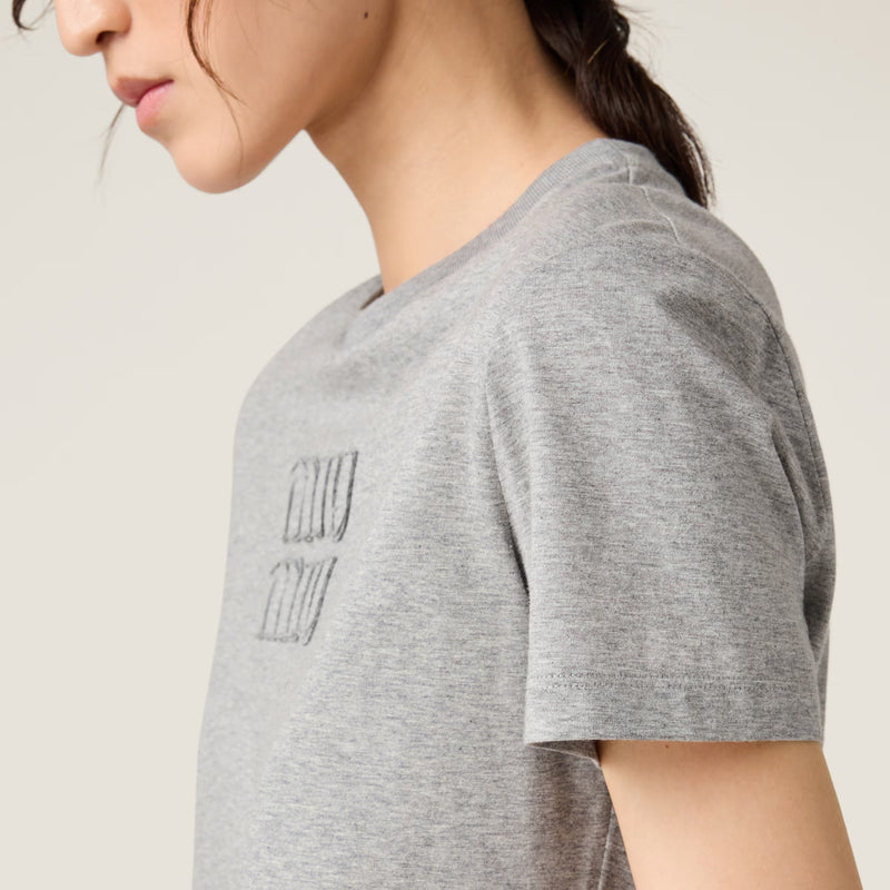 Miu Miu - T-shirt Court en jersey de coton Gris