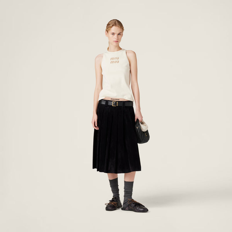 Miu Miu - Top en Jersey avec logo brodé Naturel