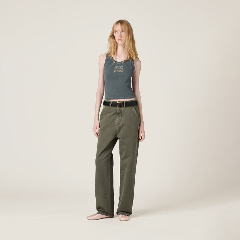 Miu Miu - Top en jersey côtelé brodé Gris