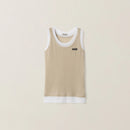 Miu Miu - Débardeur en jersey côtelé Blanc/Pierre ponce