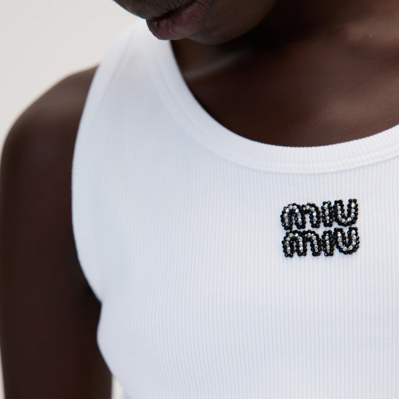 Miu Miu - Top avec Logo brodé Blanc