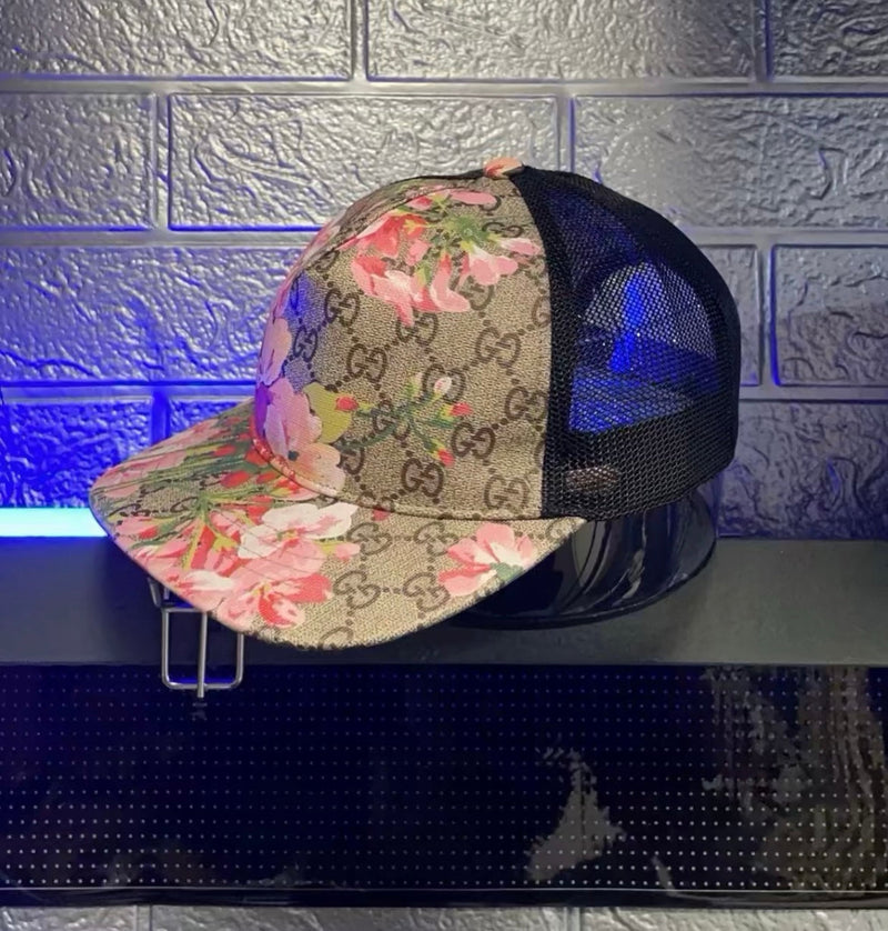 Casquette GG monogramme fleurs roses