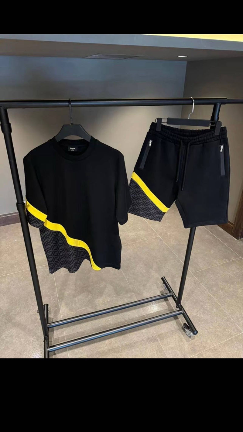 Fendi - ENSEMBLE Short + T-shirt Noir avec bande Jaune